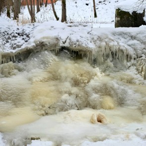 Frozen Renda big waterfall with pronounced ice layers Frozen Renda big waterfall with pronounced ice layers