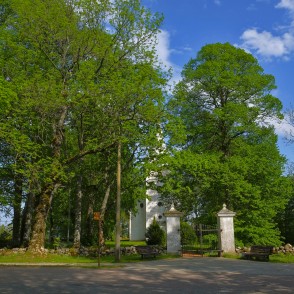Skats uz Popes baznīcu caur kokiem Skats uz Popes baznīcu caur kokiem
