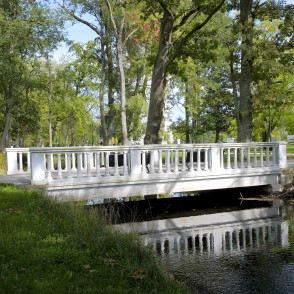 Classic bridge in Kemeri resort park over water Classic bridge in Kemeri resort park over water