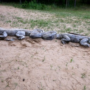 Koka ķirzaku figūras pie Dubkalnu karjera Koka ķirzaku figūras pie Dubkalnu karjera