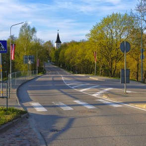 Priekules ainava ar baznīcas torni Priekules ainava ar baznīcas torni