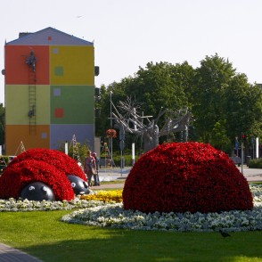 Puķu skulptūra “Mārīšu ģimene” Pārventā Puķu skulptūra “Mārīšu ģimene” Pārventā