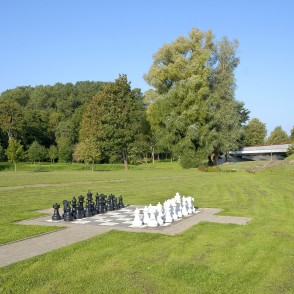 Large outdoor chess board installation in a Skuodas city park Large outdoor chess board installation in a Skuodas city park