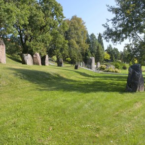 Stone sculpture exhibition in a green park landscape Stone sculpture exhibition in a green park landscape
