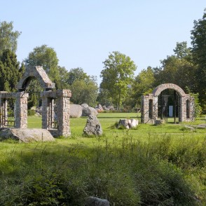 Stone arches and boulders in a stone museum park landscape Stone arches and boulders in a stone museum park landscape